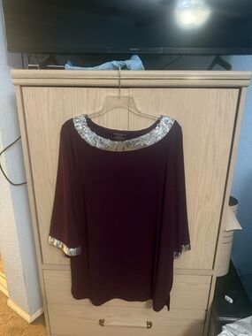 Charter Club Sequin-Trim Tunic Top - Plum